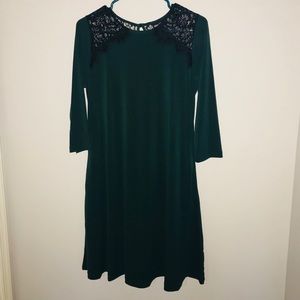 NWOT Nina Leonard Green Dress with Black Lace